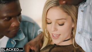 A petite blonde, Kali Rose, is getting passed around by six guys