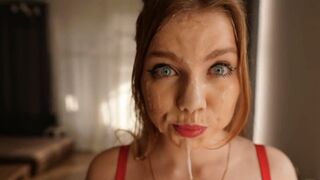 My stepsister broke into my room and interrupted my game, so I made a record cumshot on her face