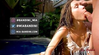 The beauty had sex with a guy in the pool