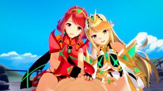 Xenoblade: Pyra and Mythra's threesome action