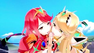 Xenoblade: Pyra and Mythra's threesome action