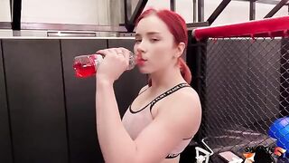 Trainer fucked redhead bitch after hard workout in gym