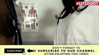 Two petite teens get their tight pussies smashed by a horny doctor in a steamy threesome
