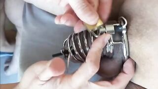 Prostate milking with chastity belt e-stim torture