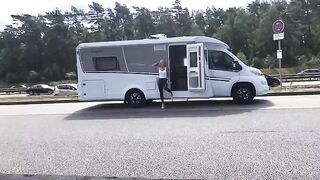 Public sex at the A1 motorway, cum on my wet look leggings, please douse me