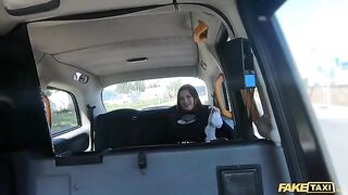 Fake taxi ride with Sabien Demonia in fishnets ends horny
