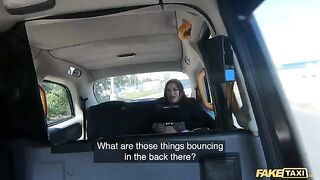 Fake taxi ride with Sabien Demonia in fishnets ends horny