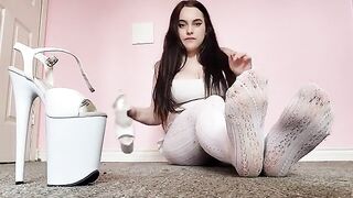 Dirty white tights and pleasers foot worship action