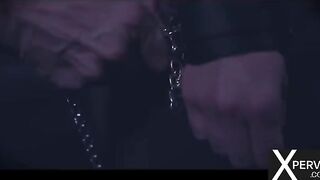 The girls are tied up and pleasured in a hardcore BDSM scene with a dominant hitachi