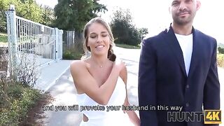 A guy wanked his hot wife, getting her ready for a big cock in a wild Hunt4K scene