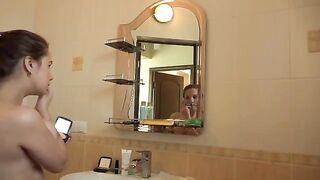 Mature blonde with big tits masturbating in the morning to achieve orgasm