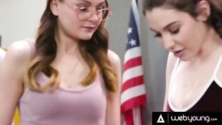 The girl is in detention and experiments with masturbation and lesbian sex with her friends