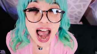 Sticky and fat nut facials with Little Puck, known for her wild energy and busty charm