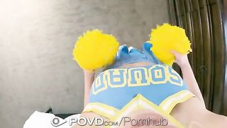 The blonde cheerleader gets a cumshot on her face in POV