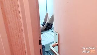 I spy on my stepsister as she rubs herself and I offer her my dick, she accepts!