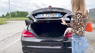 An Italian girl buys a used car and fucks the seller in it, all in Italian