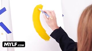 Artistic MILF seduces her nude painting model with big tits