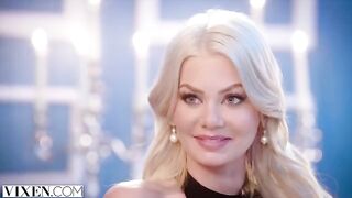 A stunning blonde, Riley Steel, gets intimate with her man in a passionate scene