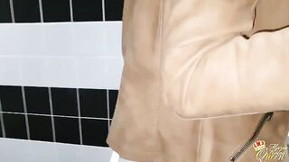 Babe fucks in the public toilet, taking a big cock