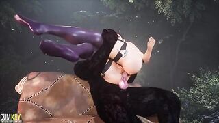 Busty woman fucks with a monster in anal sex in 3D porn