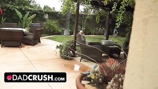 Fit girl lets her stepdad finger and fuck her outdoors by the pool