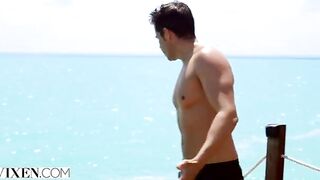 Petite brunette Gianna Dior gets banged on the beach in HD