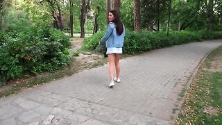 Great quickie in the park with cum in mouth