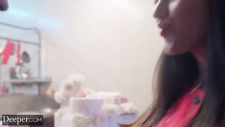 The baker competes with the sexy Alyx Star, showcasing intense passion