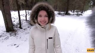 I like sex in the fresh air even in winter - On my pretty face Cum POV