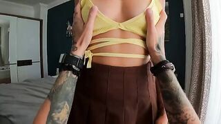 A beautiful babe gets her mouth and boobs filled with cum