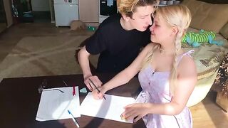 The student could not pass the subject, so she began to suck the dick of a tutor