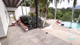 I fucked my boyfriend and his stepsister by the pool in a steamy scene