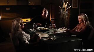 The best threesome sex with a cute babe and mom