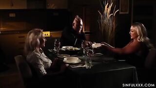 The best threesome sex with a cute babe and mom