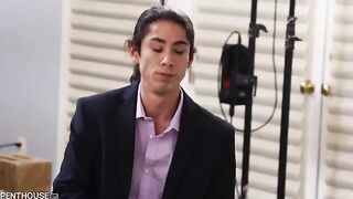 A hot blondie, the stunning Asian model Lulu Chu, gets oiled and fucked by a photographer