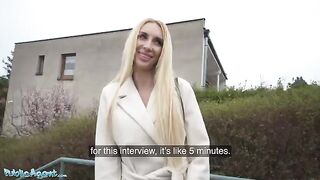 Public Agent filming with a tattooed blonde MILF in a basement