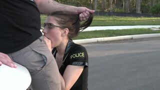 A cop in a sexy suit has her way with me outside