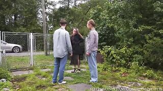 A man has hard sex with a girl in the village