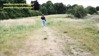A risky park fuck with a hot brunette and a cumshot on her face