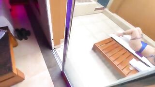 Redhead takes off her bikini and has sex with the employee on camera