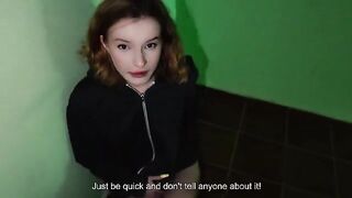 A hot chick is fucking in the entrance of her house, her parents are at home