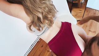 He grabbed my pants to love me. Cum on tits