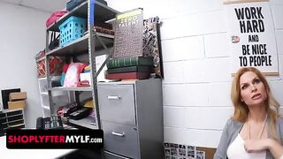 A big-breasted milf is getting caught by the security officer for stealing