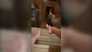 Old guy wanking in sauna, I sucked and swallowed cum