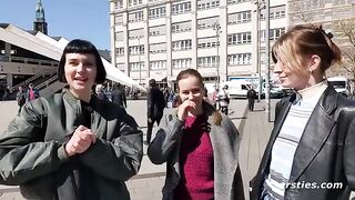 Redhead and brunette have a threesome with a pretty brunette