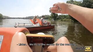 Rich American hunter picks up slim chick for sex in the forest