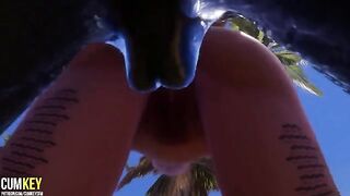 Two hot chicks are getting fucked by a monster with huge cock in 3D