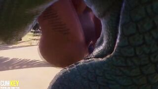Two hot chicks are getting fucked by a monster with huge cock in 3D