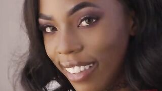 Petite ebony babe Sarah Banks gets her tight ass smashed hard in intense anal action