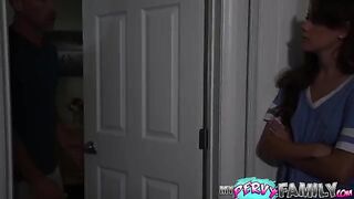 Petite teen Selena Love gets creampied by her muscular stepdad in a rough session